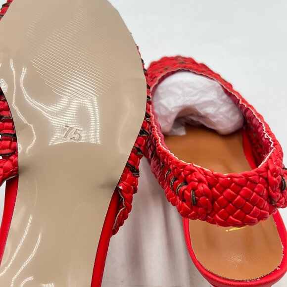 Wo Wagas Red Slingback Strap Square Toe Pump Slip On Low Kitten Heels Sandals - Picture 6 of 8